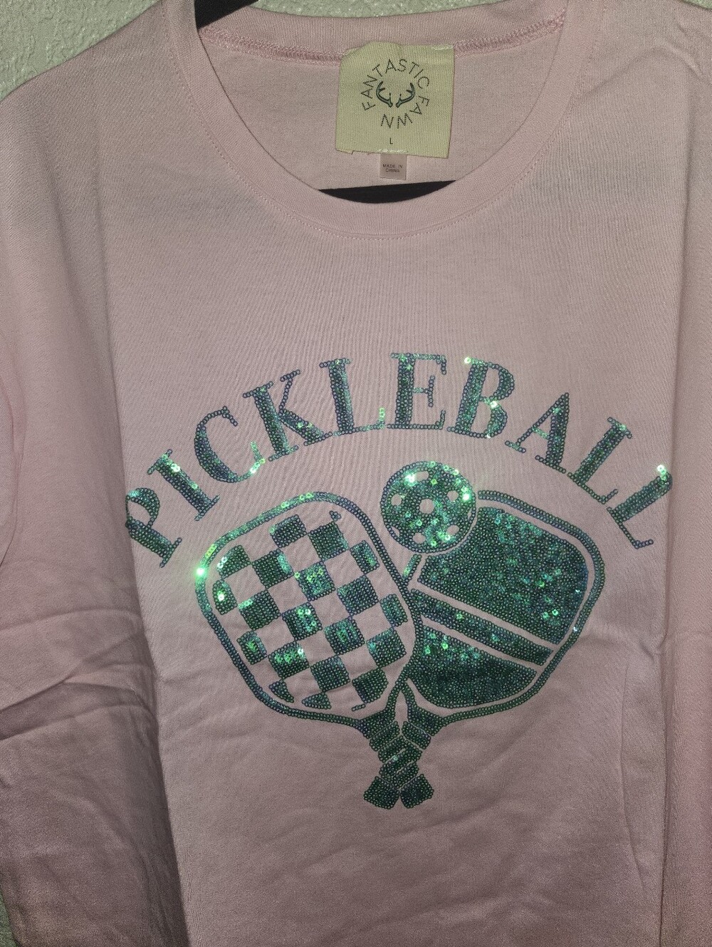 🩷NWOT/NIP Fantastic Fawn "Pink🩷 Pickleball Sequin✨ Graphic T-Shirt" Sz Large🩷 - Picture 15 of 16